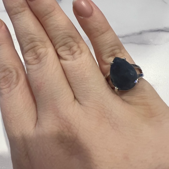 11.00ct Pear Shape Blue Sapphire Rhodium Over Sterling Silver Ring - Size 8 - Picture 7 of 7